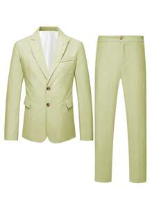 Calvornis Men's Solid Color Pleated Long Sleeve Suit Jacket And Pocket Suit Pants Set - Green - View 5