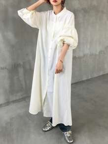 FRIFUL Damen Locker sitzendes Kleid mit langen Laternenärmeln, Langarm, Frühlings-/Herbstkleid