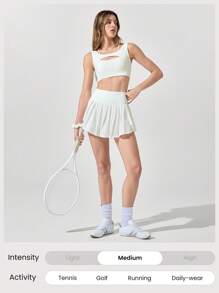 GLOWMODE Váy tennis xếp ly Ace Flex Tummy Control có quần short tích hợp túi bên hông quần vợt chơi golf hàng ngày xuân hè - trắng - Xem 7