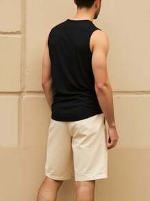 Manfinity Dauomo Men's Crew Neck Contrast Stripe Print Casual Tank Top, Summer - Black and White - View 2