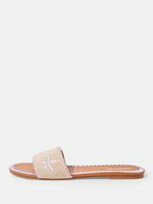 Styleloop Damen violette bestickter römischer Stil offene Zehe Flach Sandalen, elegant für formelle Anlässe