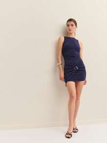 Nöista Going Out Mini Dress Birthday Party Dress Gold Metallic Detail Ruched Panel Sleeveless Summer Outfit Night Out - Royal Blue - View 5