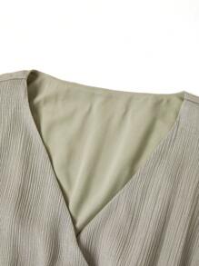 Ellevyn Summer Elegant Women's Shiny Overlapping V-Neck Wrap With Slit Elastic Waist Strap And A-Line Extra Long Exquisite Dress - Green - View 5