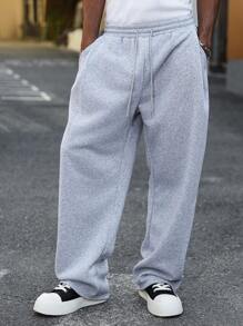 Manfinity Hypemode 男士抽绳腰阔腿运动裤，Y2k 黑色宽松裤