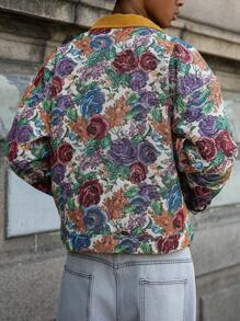 Manfinity EMRG 男士夏威夷印花花卉图案提花夹克夏季外套，街头时尚彩色图案长袖夹克，适合秋季送给朋友、丈夫、男朋友的礼物