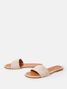 Styleloop Damen violette bestickter römischer Stil offene Zehe Flach Sandalen, elegant für formelle Anlässe