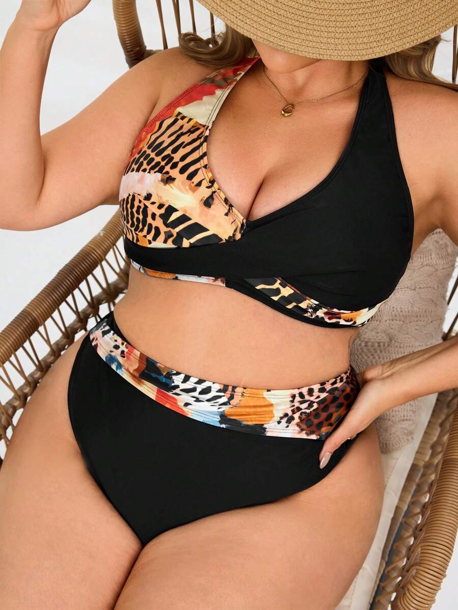 Swim Lushoire Bộ đồ bơi tankini chéo trước cỡ lớn cho nữ - Nhiều màu - Xem 1