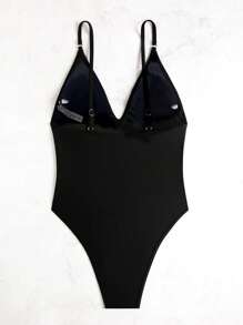 Swim Vcay Mesh Patchwork Plunging Neckline Sexy Fashionable Spaghetti Strap One-Piece Swimsuit