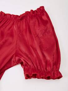 SHEIN 少女纯色荷叶边短袖简约休闲连衣裙 - 紅色 - 查看 3
