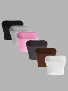 SHEIN Girlism 6pcs Tween Girls' Casual Minimalist Comfort Solid Color Camisole Tops