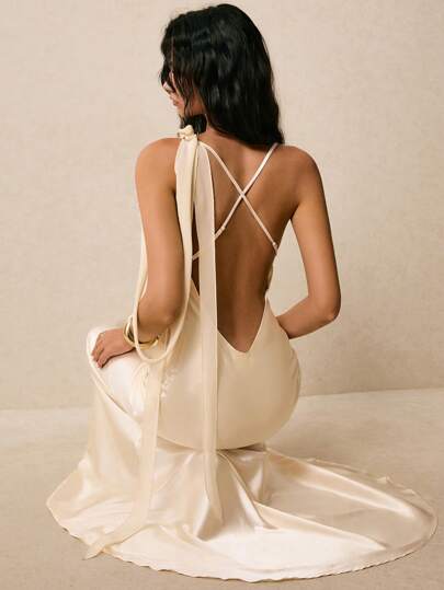 Poéselle 优雅性感露背美人鱼风格长款真丝弹力连衣裙