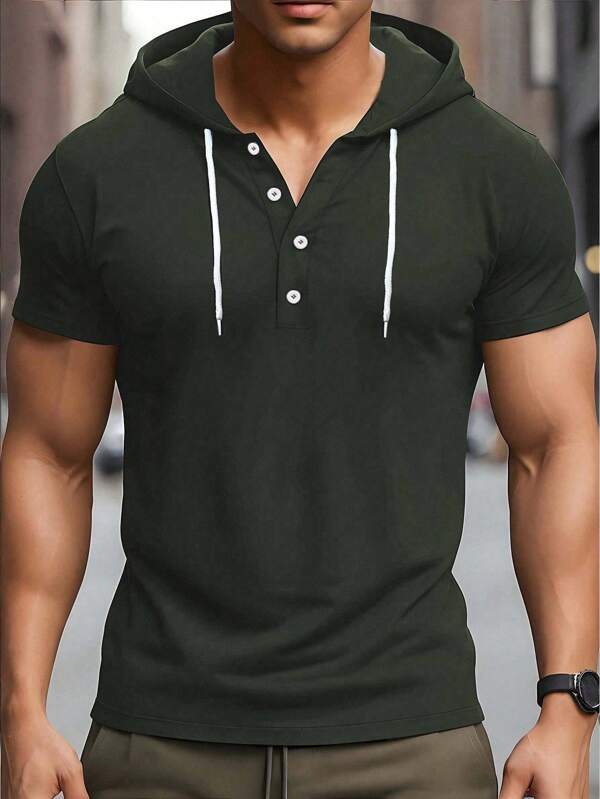 Manfinity Dauomo Men's Short Sleeve Hooded T-Shirt, Fashionable For Summer