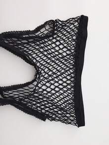 زوج من الجوارب الشبكية السوداء نصف شفافة مرنة جدًا مقاس كبير، جوارب شبكية مفتوحة في منطقة الصفن، بناطيل شبكية ضيقة بشبكات كبيرة، مناسبة للملابس الخارجية والحفلات والنوادل الليلية - الأسود - مشاهدة 3