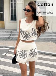 SHEIN Frenchy Women Two Pieces Outfits For Daily Wear Summer Casual - Apricot - View 3