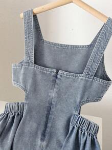 SHEIN Girls' Design Sense Fashionable Dress, New Summer Tween Girl' Soft Washed Denim Strap Princess Dress - Blue - View 6