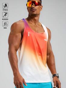 Manfinity Sport Polished Men's Ombre Crew Neck Casual Sports Tank Top, Summer Workout Clothes Running Tees & Tanks