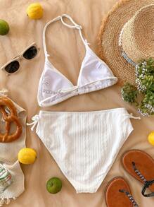 Teen Girl Textured Halter Neck Bikini Set
