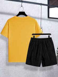 Manfinity Homme Bộ quần short và áo phông in khẩu hiệu thường ngày dành cho nam, trang phục quần short mùa hè cho nam - Nhiều màu - Xem 4