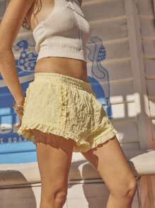 Aralina Women Plain Color Fashion Shorts, Suitable For Summer Vacation And Beach - Yellow - View 6