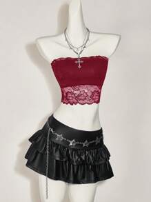 SHEIN ICON Áo Bandeau ren gợi cảm - Màu Đỏ Sâu - Xem 4