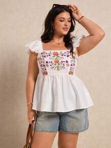 Elaquor Plus Size Women Summer Fashion Top - White - View 5