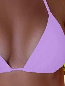 Swim Basics 女士纯色露背性感比基尼上衣，夏日海滩 - 淡紫色 - 查看 3