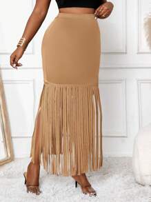 SHEIN Lady Váy ôm sát dáng đuôi cá màu kaki khoét rỗng thêu họa tiết mới năm 2025 dành cho nữ, váy mùa thu thanh lịch cho khách dự đám cưới, váy thường ngày cho Halloween, váy kaki thường ngày, váy công sở sang trọng, váy nữ mùa thu, váy midi xếp lớp thanh lịch, đồng phục giáo viên, váy ren mùa thu, phong cách Gothic bốn mùa, trang phục Halloween, phong cách Gothic cỡ lớn, mùa thu - Lạc đà - Xem 3