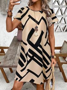 EMERY ROSE Damen Urlaubs Lässig Kleid mit geometrischem Muster