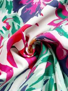 Soleia Women's Tropical Plant Print Spaghetti Strap Backless Tie Waist Rompers - Multicolor - View 7