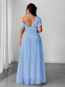 Elenzga Robe épaule unique fendue en mousseline de soie élégante et romantique pour mariage/fête/événement pour femmes grande taille