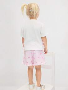 SHEIN 2 Pcs Girl Casual Plain T-Shirt With Strawberry Print And Shorts Set, Comfortable & Simple - White - View 2