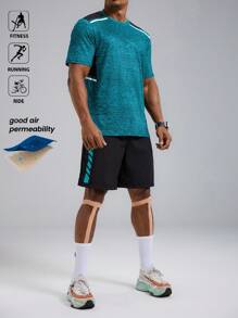 Manfinity Sport Polished Conjunto deportivo casual de verano para hombre con cuello redondo y hombros en contraste, ropa para hacer ejercicio y correr