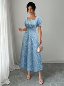 Rafferiza 女士优雅提花长裙，夏季 - 淺藍色 - 查看 3