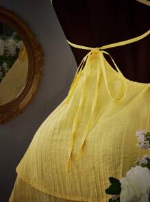 Amplova 女式性感简约纯色交叉露背多层下摆吊带背心迷你连衣裙，夏季