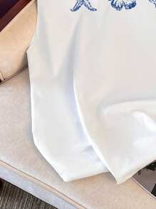 Manfinity Joysei 标准尺寸男士休闲贝壳、海星、芙蓉图案白色背心，适合夏季外出 - 白色 - 查看 4