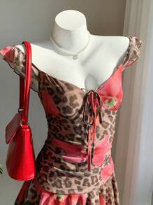 Comfortcana Gaun Mini Slip Wanita Motif Leopard, Modis untuk Musim Panas - MultiWarna - View 3