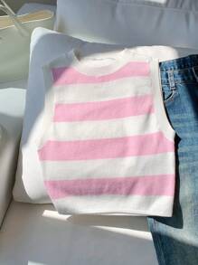 Comfortcana Women Sleeveless Striped Knit Top, Fashionable For Summer