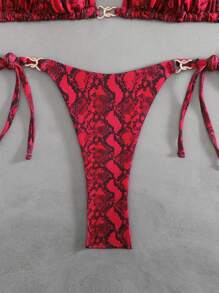 SHEIN Swim Curve 2pcs/Set Plus Size Women Red Animal Floral Print Halter Bikini Set,Beach Outfits For Woman, Summer Holiday, Sexy Swim Suit - Red - View 4