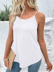 SHEIN LUNE 女士纯色细肩带无袖夏季休闲百搭吊带背心 - 白色 - 查看 6