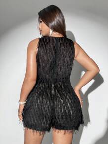 Viva Relle 大码女式无袖V领流苏腰优雅性感连体裤 - 黑色 - 查看 6