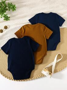 SHEIN 3pcs/Set Newborn Unisex Baby Cozy Casual Colorblock Short Sleeve Bodysuits & Pants Set, Suitable For Indoor, Outdoor, Daily, Sports, Party, Photo Shoot, Holiday, All Season