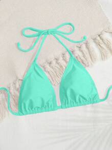 Swim Basics 女士夏季海滩纯色露背性感比基尼上衣 - 薄荷綠 - 查看 5