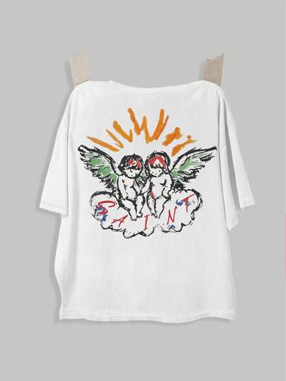 Street Life Men's Casual Angel Print Round Neck Short Sleeve T-Shirt, Summer