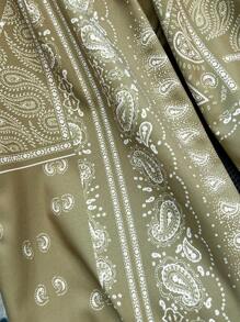 SHEIN PETITE 女士绿色时尚节日花卉印花阔腿裤，夏季 - 軍綠色 - 查看 5