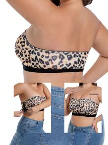 Plus Size Wireless Comfortable Leopard Print Strapless Bra - Multicolor - View 2