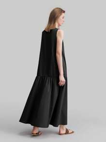 Ontre Vestido sin mangas negro con cuello redondo y corte campana, elegante y casual para primavera y verano, modelo 2026 nuevo. Vestido largo sin mangas de unicolor, estilo urbano y chic, para damas