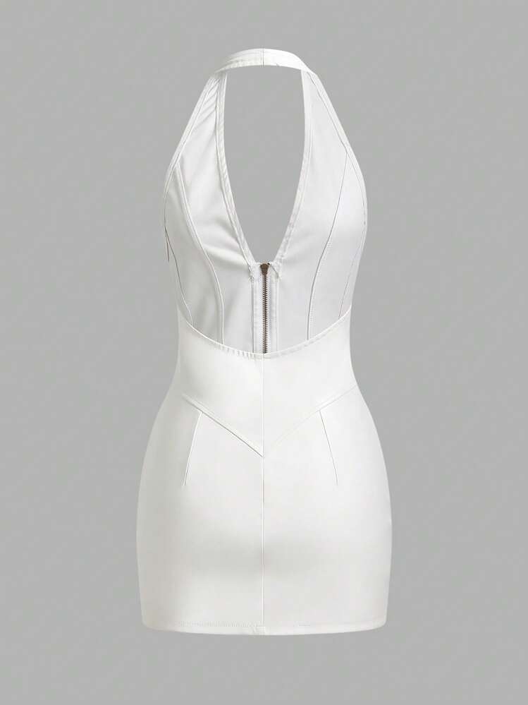 white zip up bodycon dress White Ribbed Zip Front Bodycon Mini Dress