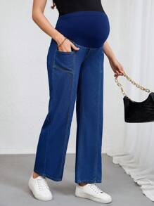 SHEIN Vaqueros casuales rectos y sueltos para maternidad con bolsillos