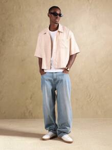 SUMWON Streetwear Short Sleeve Gingham Check Button Down Shirt Graphic Print Hotline Fashion Casual Summer Wear - Apricot - View 5