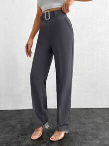 EURMUSE Women's Solid Color Fashionable Suit Pants, Suitable For Summer Business Office Dark Grey Professional - Dark Grey - View 4